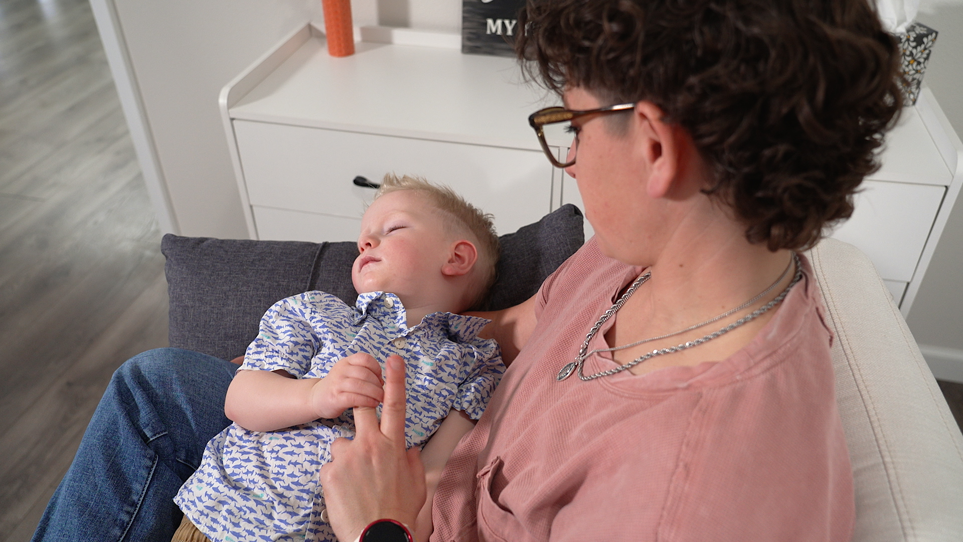 leticia trowbridge holds her two-year old son