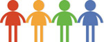 A graphic with stick figures hand in hand of varying colors