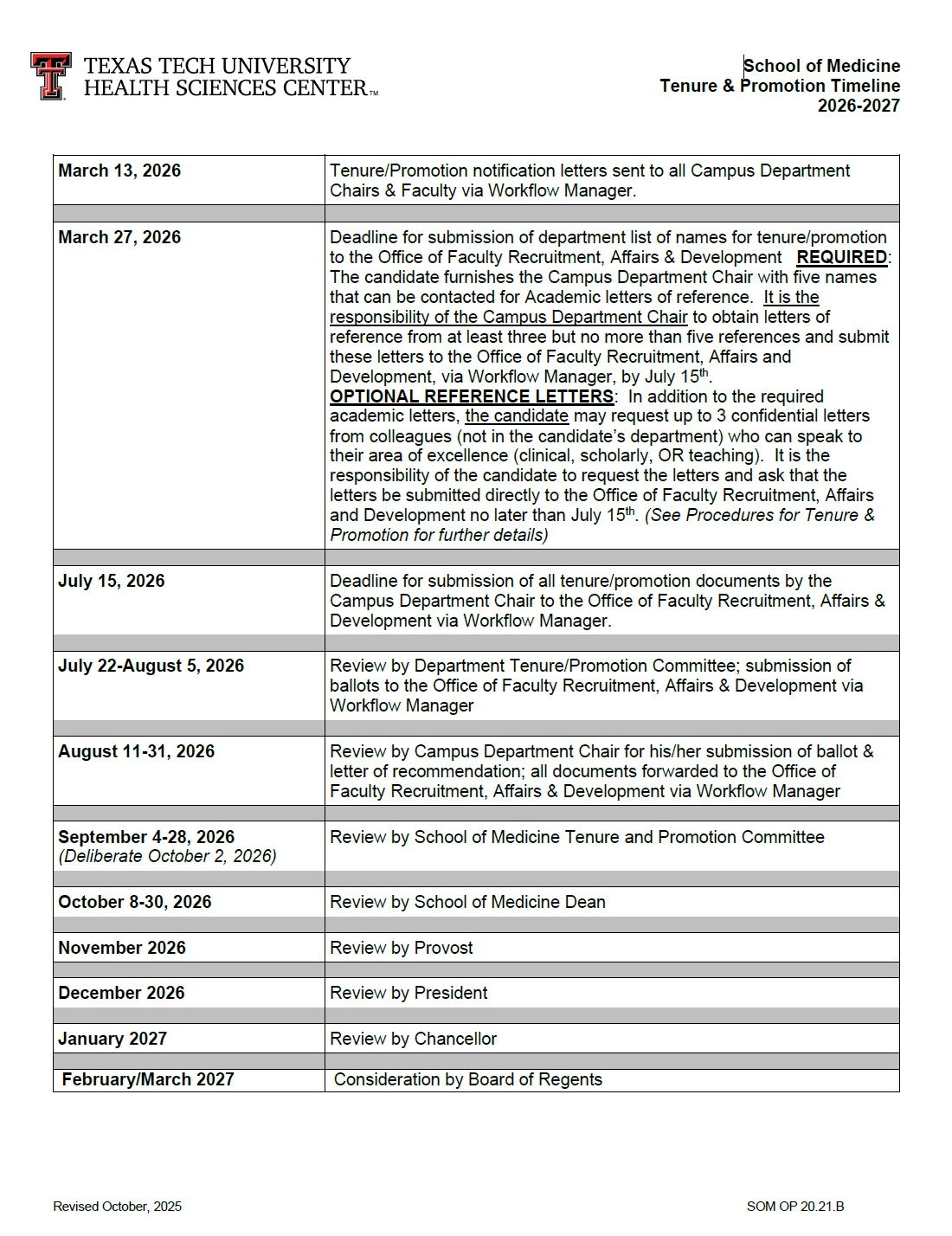 2024-2025 Promotion & Tenure Timeline