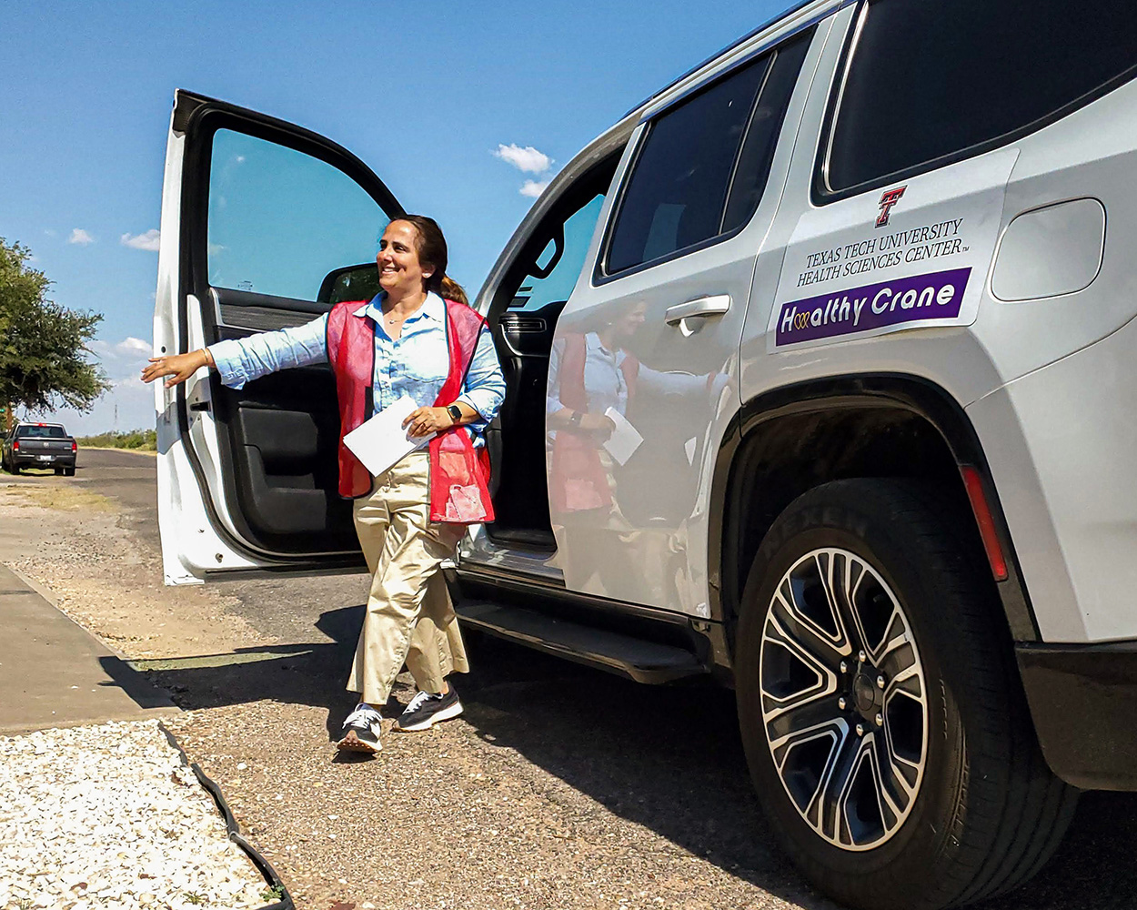 Crane Community Health Survey Pilot Surveyor arrives at a location in Crane, Texas